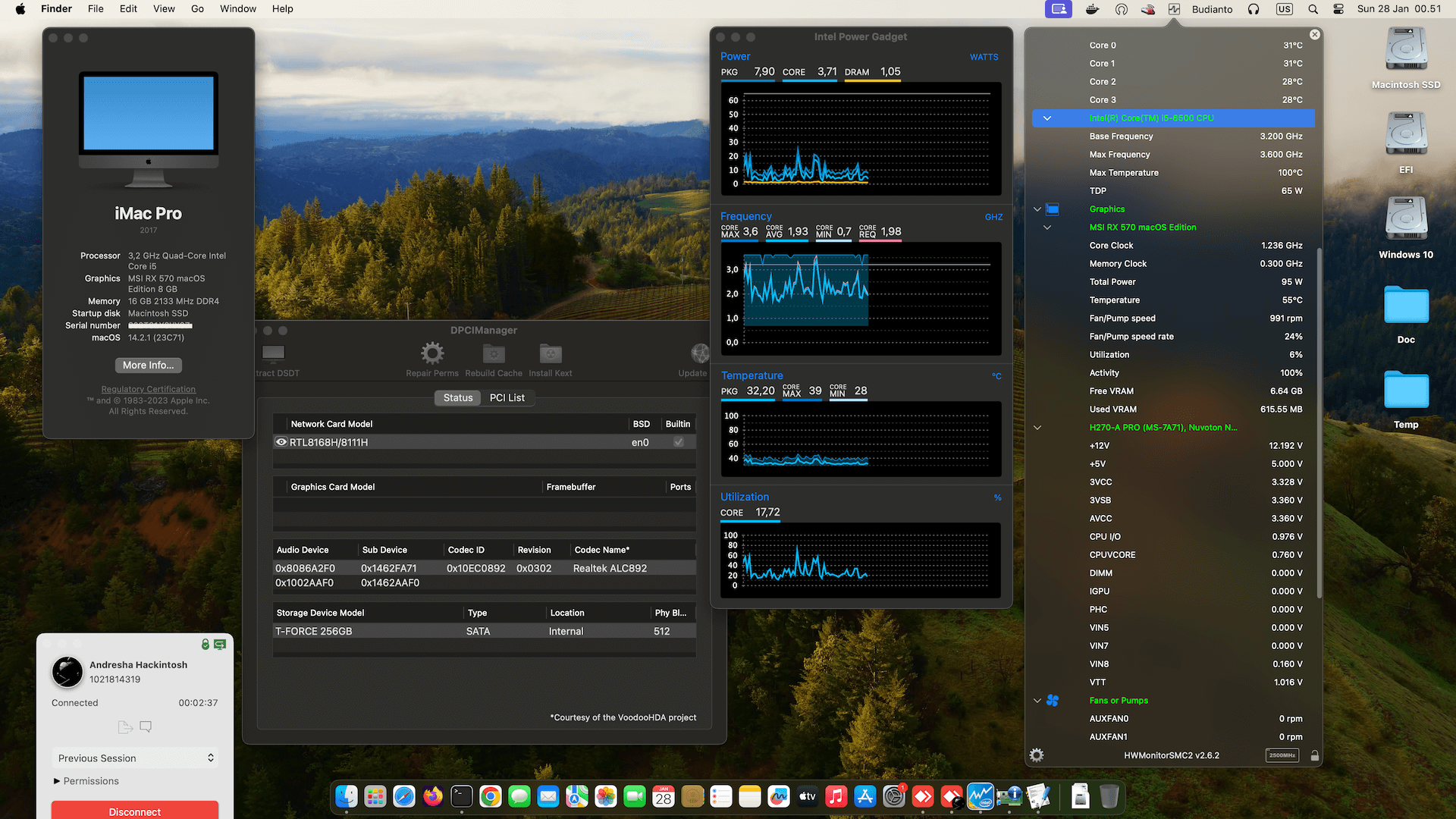 Success Hackintosh macOS Sonoma 14.2.1 Build 23C71 in MSI H270-A PRO + Intel Core i5 6500 + MSI RX 570
